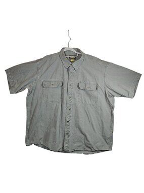 Cabelas Mens 2XL Short Sleeve Button Canvas Shirt Gray Cotton Work flaw rugged